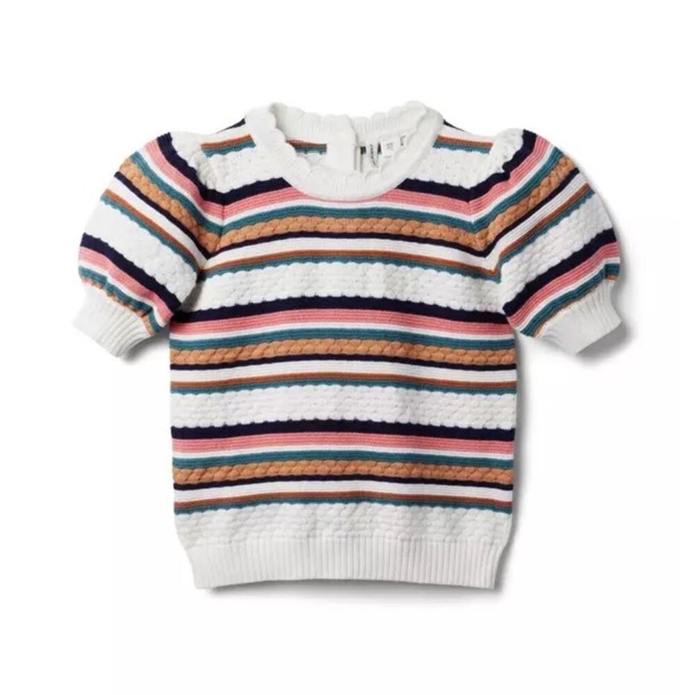 Janie and Jack Girl Jet Ivory Stripe Striped Puff Sleeve
Sweater Top Size 4